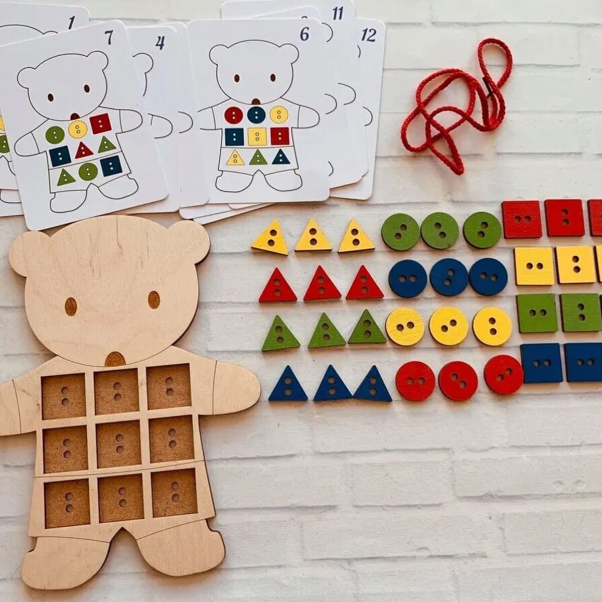 Eğitici Ahşap Ayıcık Oyunu ve İp Geçirme Çalışması Montessori