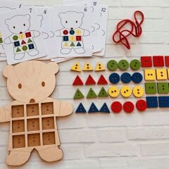 Eğitici Ahşap Ayıcık Oyunu ve İp Geçirme Çalışması Montessori