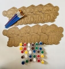 Ahşap Maymun Boyama Seti 10 Figür, 10 Fırça, 5 Akrilik Boya | Çocuklar İçin Eğitici Sanat Etkinliği