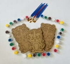 Çocuklar İçin Ahşap Kaplan Boyama Seti | Montessori Uyumlu 10 Kaplan + 5 Boya ve 10 Fırça Hediyeli
