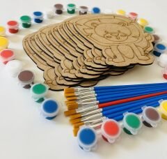 10'lu Aslan Ahşap Boyama Seti 10 Şekil + 10 Fırça + 5 Akrilik Boya Eğitici ve Sanatsal Aktivite Seti