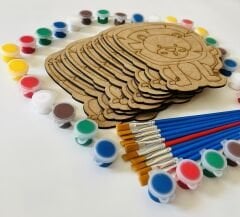 10'lu Aslan Ahşap Boyama Seti 10 Şekil + 10 Fırça + 5 Akrilik Boya Eğitici ve Sanatsal Aktivite Seti
