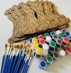 Zürafa Boyama Seti – 20 Ahşap Zürafa Figürü + 10 Boya + 20 Fırça | Eğlenceli Sanat Etkinliği