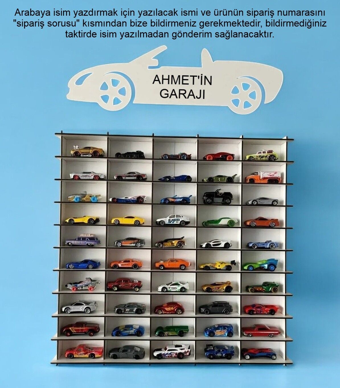 50’li Oyuncak Araba Rafı Beyaz Renk (hotwheels Arabaları İçin Uygundur)