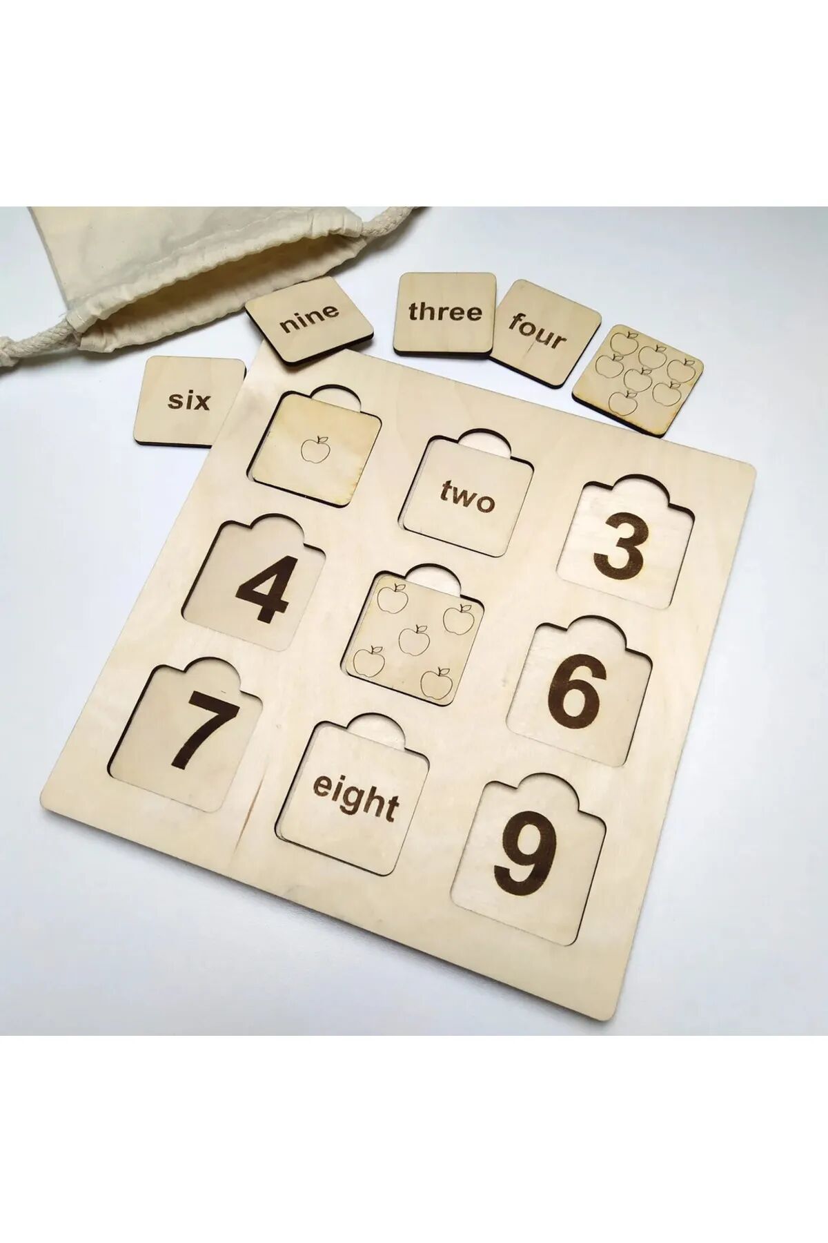 İngilizce Sayıları Öğreniyorum Montessori Ahşap Eğitici Sayı Tahtası Puzzle Bultak